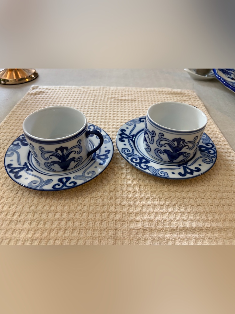 Bombay Blue and White Porcelain Espresso Cups with Saucers Set of Two